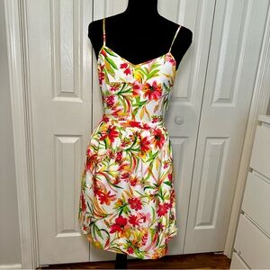 J. Crew Floral Mini Dress Seaside Cami Spaghetti Straps Pockets Size 2 Summer